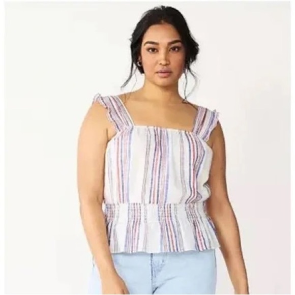 Draper James white striped cotton tank Americana metallic thread size M - Picture 1 of 6